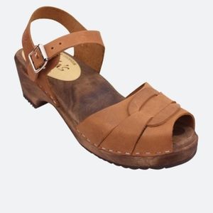 Lotta from Stockholm Peep Toe Clogs Brown Oiled Nubuck Leather on Brown Base